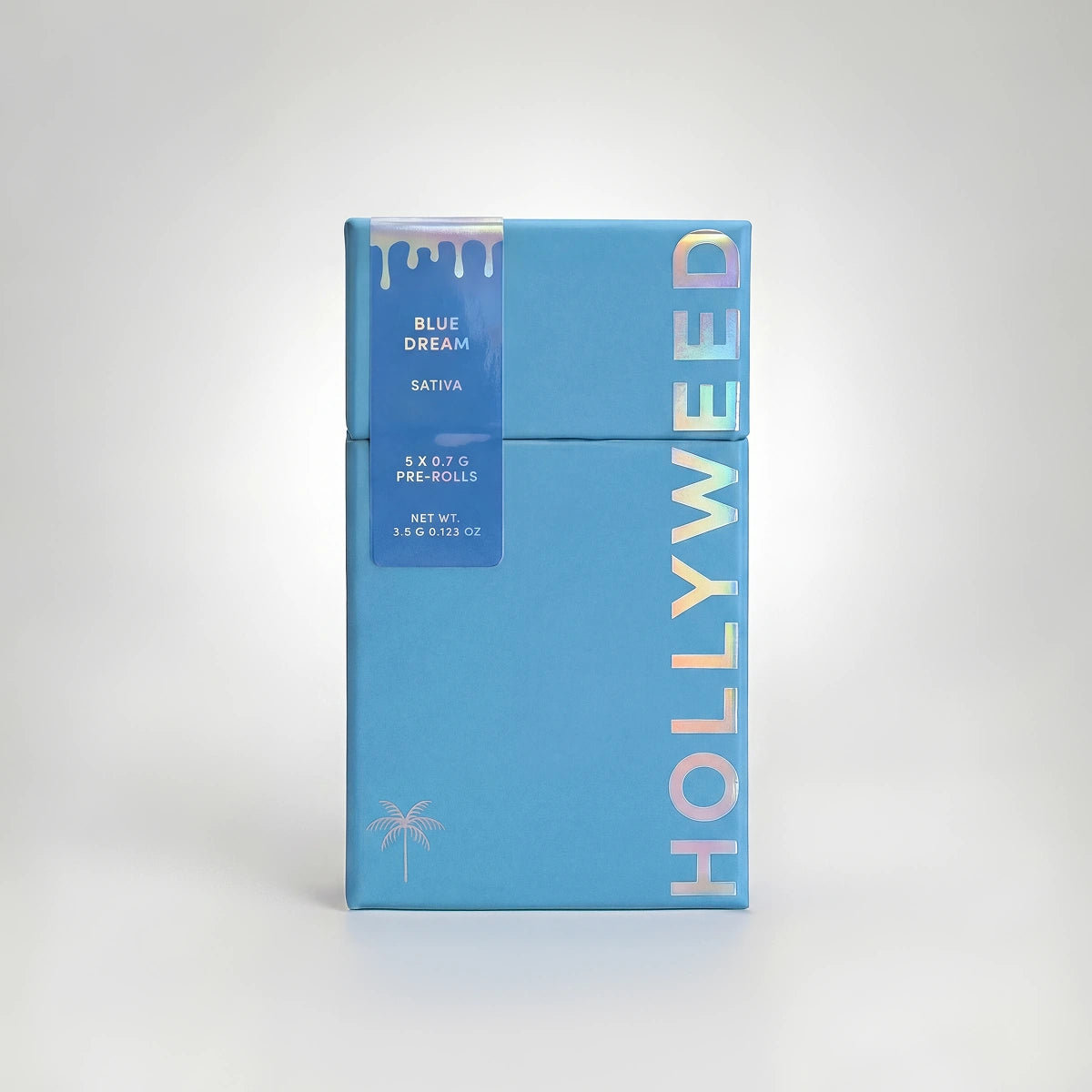 Five Hollyweed THCA infused sativa pre-rolls with Blue Dream strain, 3.5g per pack, displayed in a diamond-shaped box.