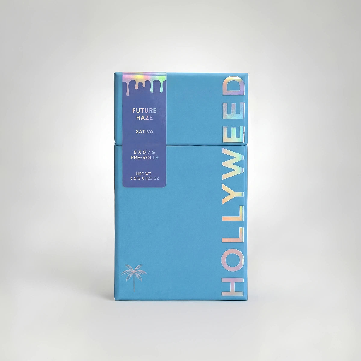 Hollyweed THCA infused sativa pre-rolls in a 5-pack, featuring Future Haze strain with diamond infusion, 3.5g total.