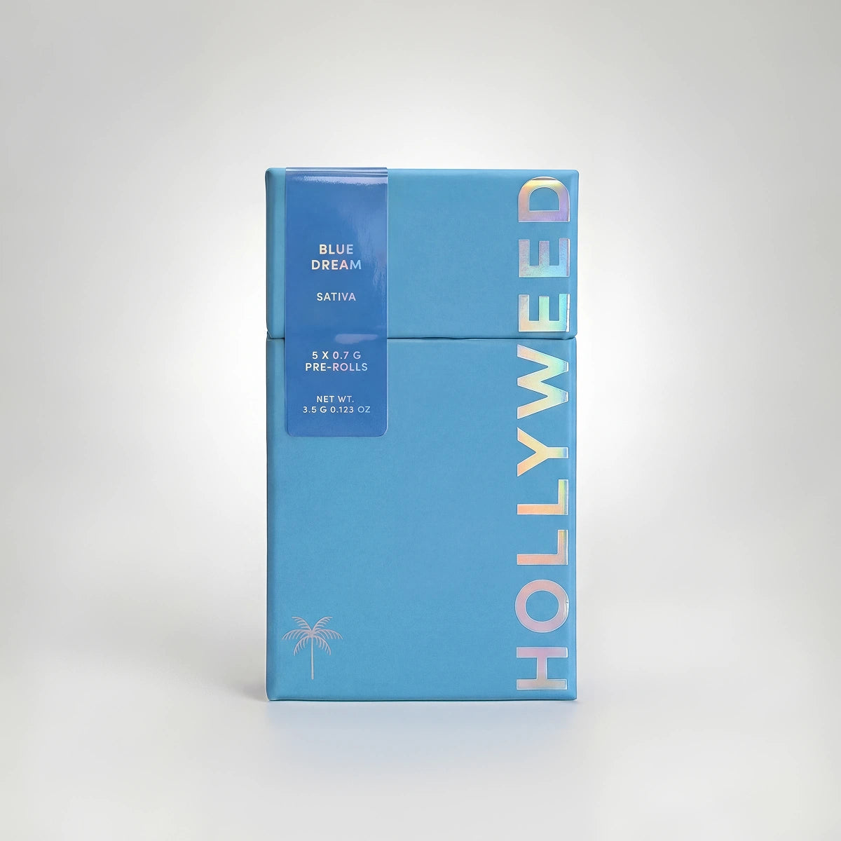 Hollyweed THCA Pre-Roll Sativa Blue Dream 5-pack with five 3.5g cannabis sativa pre-rolls on a white background