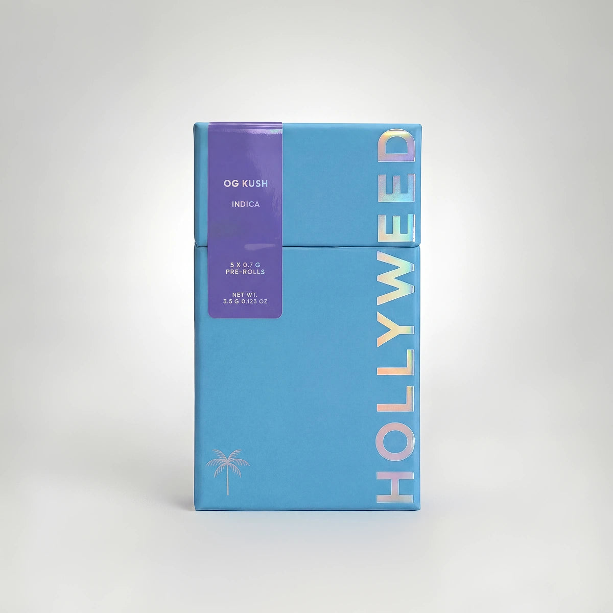 Five Hollyweed THCA Indica pre-rolls featuring OG Kush, each 3.5g, displayed in a 5-pack for easy use and sharing.