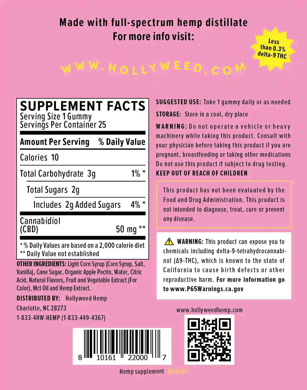 50mg cbd gummies - strawberry rose supplement facts
