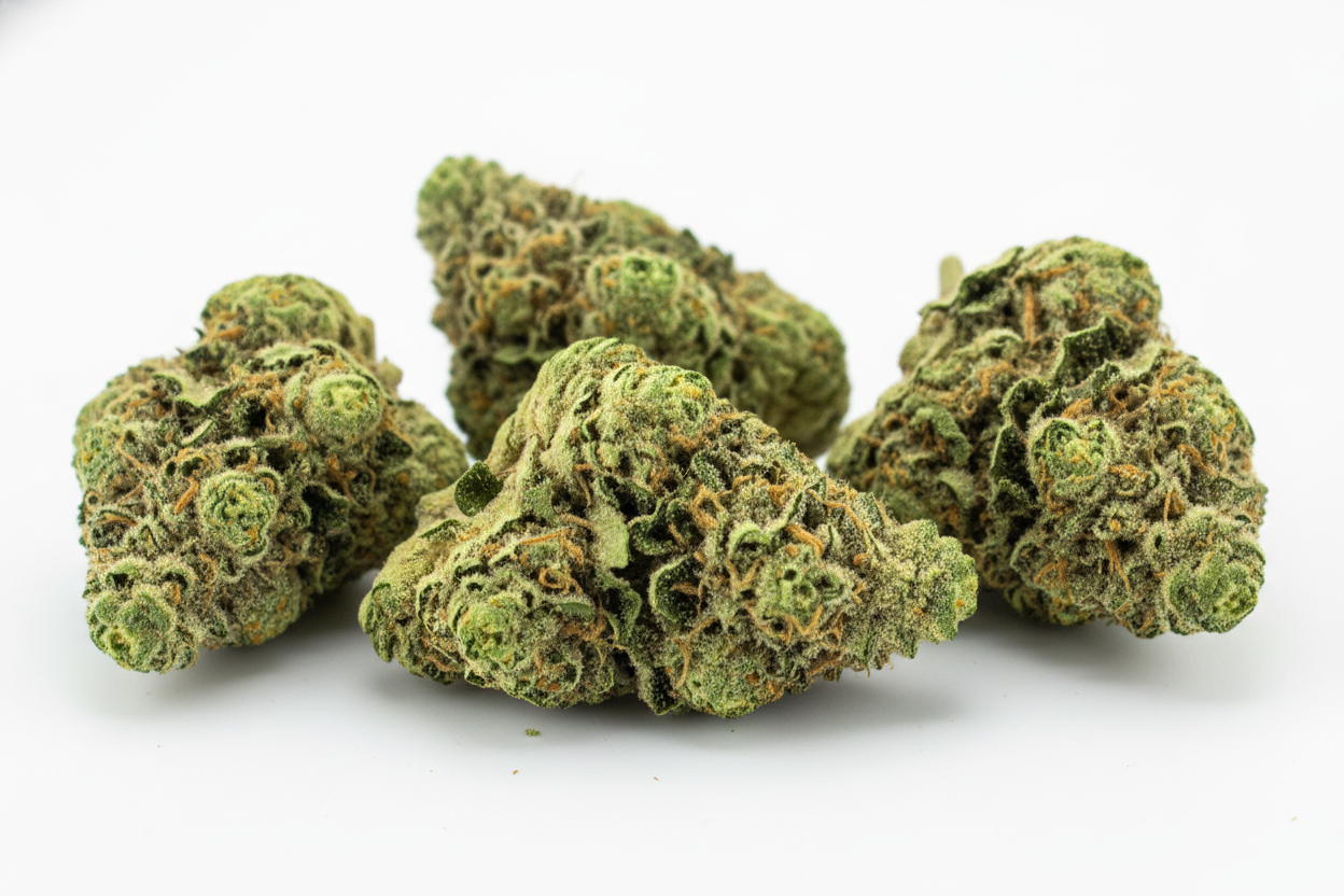 make some vibrant green hemp nugs on a white backdrop