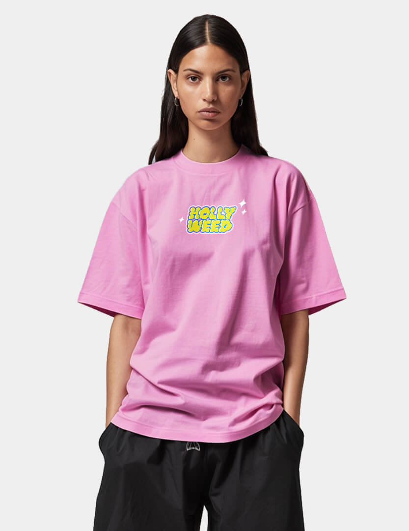 Hollyweed Smokey Logo T-Shirt - Pink/Yellow