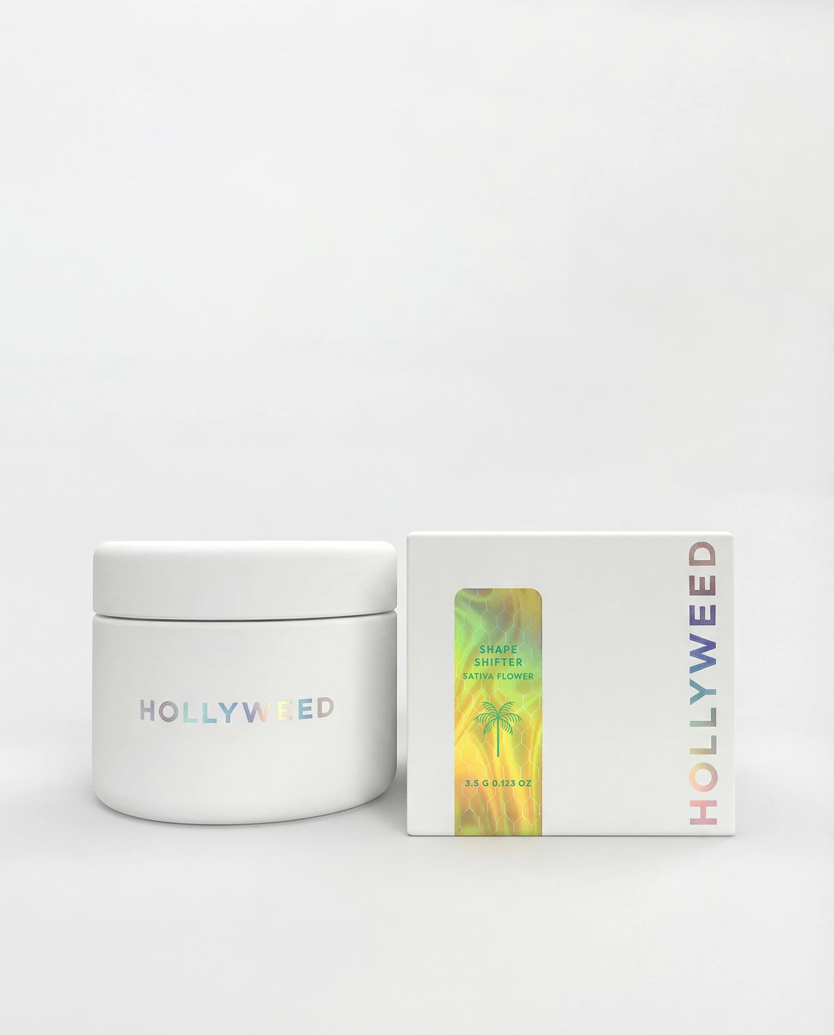 Hollyweed THCA Flower Shape Shifter Sativa strain with vibrant green buds and orange hairs, fresh and resinous appearance.